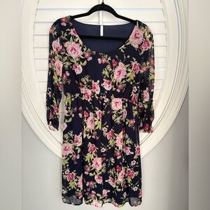 Pink Blush Maternity Dress navy blue green pink Floral pattern Sz S